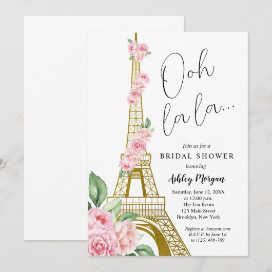 Eiffeltoren Paris Pink Flowers Vrijgezellenfeest Kaart (Voorkant / Achterkant)