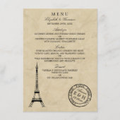  Eiffeltoren Paris Postmark Bruiloft Menu (Voorkant)