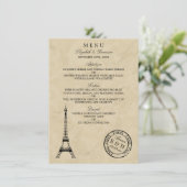  Eiffeltoren Paris Postmark Bruiloft Menu (Staand voorkant)