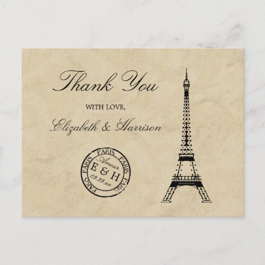 Eiffeltoren Paris Postmark Dank u Briefkaart (Voorkant)