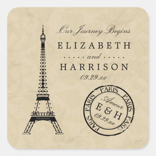  Eiffeltoren Paris Postmark huwelijksgunst Vierkante Sticker (Voorkant)