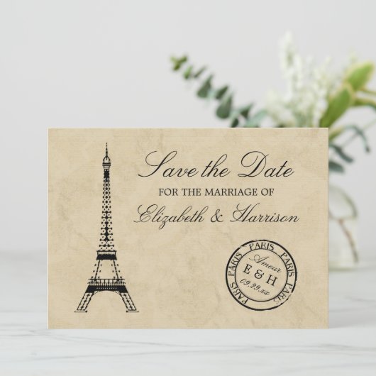 Eiffeltoren Paris Postmark Save the Date (Staand voorkant)