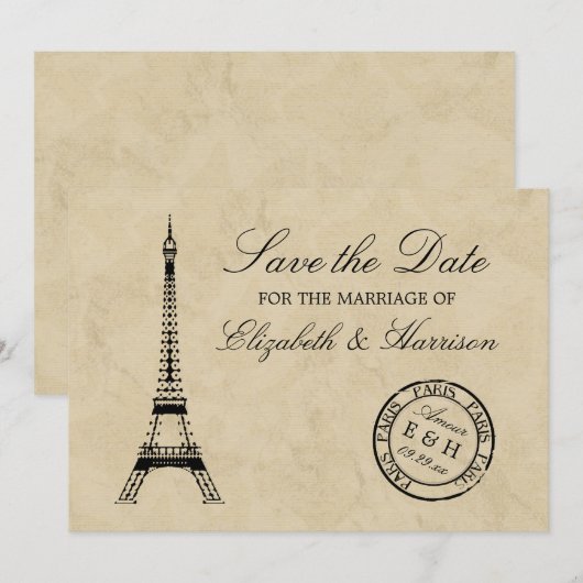  Eiffeltoren Paris Postmark Save the Date (Voorkant / Achterkant)