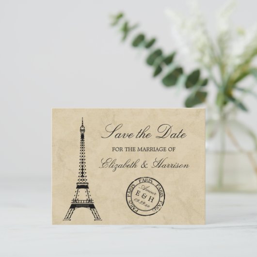 Eiffeltoren Paris Postmark Save the Date Aankondigingskaart (Staand voorkant)