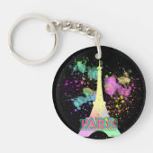 Eiffeltoren Paris Rainbow Paint Splat Explosion Sleutelhanger (Voorkant)