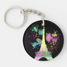 Eiffeltoren Paris Rainbow Paint Splat Explosion Sleutelhanger