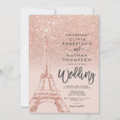 Eiffeltoren Paris roos goudglitter roze bruiloft Kaart (Voorkant)