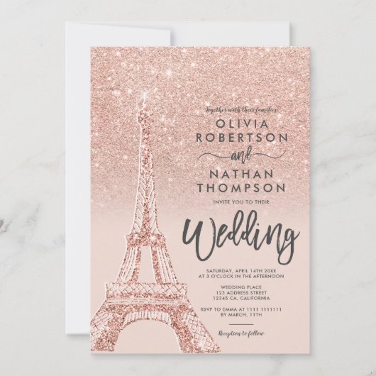 Eiffeltoren Paris roos goudglitter roze bruiloft Kaart (Voorkant)