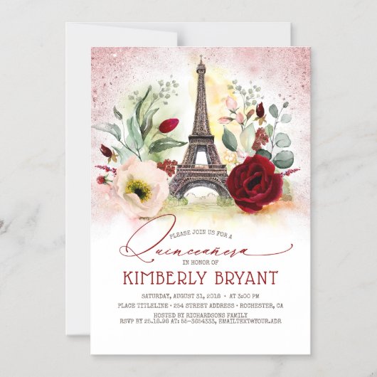 Eiffeltoren  Paris roze goud Quinceañera Magnetische Uitnodiging (Voorkant)
