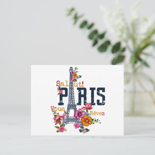 Eiffeltoren Paris Shirt Salut Flowering Paris Fra Feestdagenkaart (Staand voorkant)