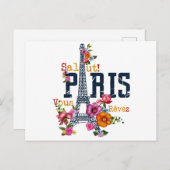 Eiffeltoren Paris Shirt Salut Flowering Paris Fra Feestdagenkaart (Voorkant / Achterkant)