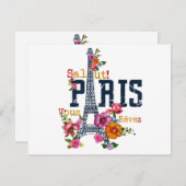 Eiffeltoren Paris Shirt Salut Flowering Paris Fra Feestdagenkaart (Voorkant / Achterkant)