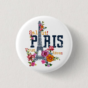 Eiffeltoren Paris Shirt Salut Flowering Paris Fra Ronde Button 3,2 Cm