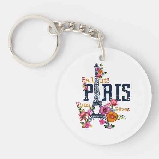 Eiffeltoren Paris Shirt Salut Flowering Paris Fra Sleutelhanger (Voorkant)