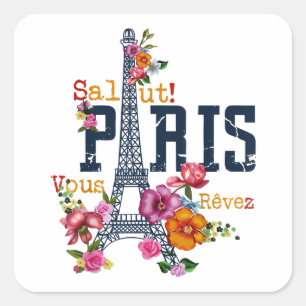 Eiffeltoren Paris Shirt Salut Flowering Paris Fra Vierkante Sticker
