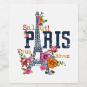 Eiffeltoren Paris Shirt Salut Flowering Paris Fra Wijn Etiket (Enkel label)