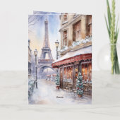 Eiffeltoren, Paris Street Waterverf Kerst Feestdagen Kaart (Achterkant)