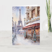 Eiffeltoren, Paris Street Waterverf Kerst Feestdagen Kaart (Voorkant)