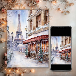 Eiffeltoren, Paris Street Waterverf Kerst Feestdagen Kaart