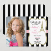 Eiffeltoren paris verjaardagsfoto roze goud zwart kaart (Voorkant / Achterkant)