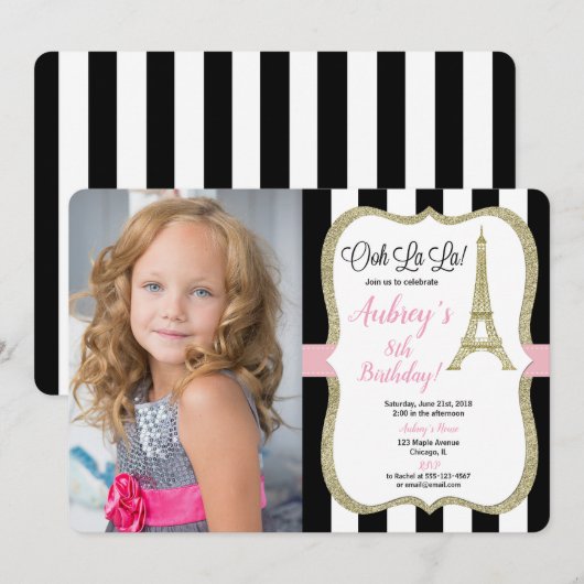 Eiffeltoren paris verjaardagsfoto roze goud zwart kaart (Voorkant / Achterkant)