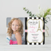 Eiffeltoren paris verjaardagsfoto roze goud zwart kaart (Staand voorkant)