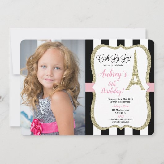 Eiffeltoren paris verjaardagsfoto roze goud zwart kaart (Voorkant)
