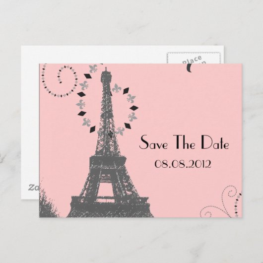 eiffeltoren Paris Wedding redt datum Aankondigingskaart (Voorkant / Achterkant)