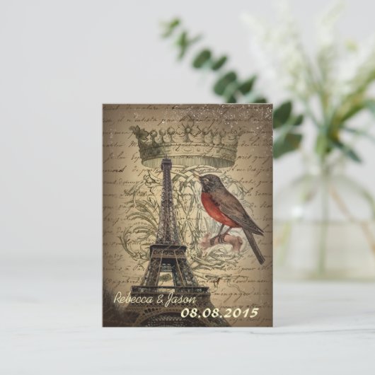 Eiffeltoren Paris Wedding save the date Aankondigingskaart (Staand voorkant)