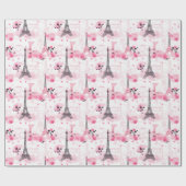 Eiffeltoren patroon, Paris chique Frans roze Cadeaupapier (Vlak)