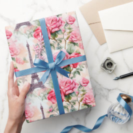 Eiffeltoren patroon, Paris chique Franse Rozen Cadeaupapier
