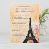 Eiffeltoren Peach bruiloft uitnodiging (Staand voorkant)
