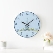 Eiffeltoren pen en inktketch op blauw grote klok (Huis)