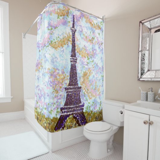 Eiffeltoren Pointillisme Gordijn voor Douche (In situ)