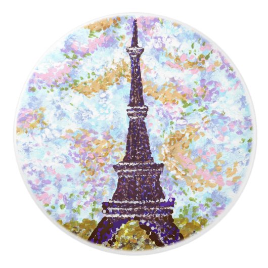 Eiffeltoren - Pointillisme keramische dragerknoppe Keramische Knop (Voorkant)