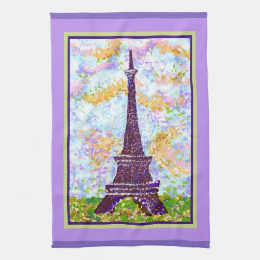 Eiffeltoren Pointillisme Lente Landschap Theedoek (Verticaal)