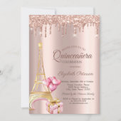 Eiffeltoren Present Ballonnen Roze Goud Druppels  Kaart (Voorkant)