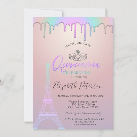 Eiffeltoren, regenboogschijven Quinceañera Kaart (Voorkant)