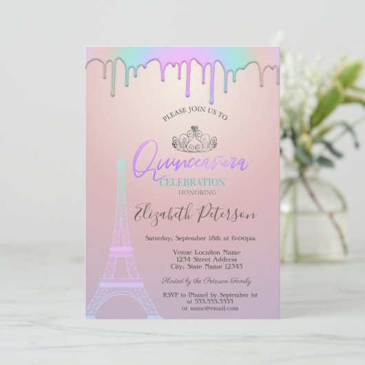 Eiffeltoren, regenboogschijven Quinceañera Kaart (Staand voorkant)