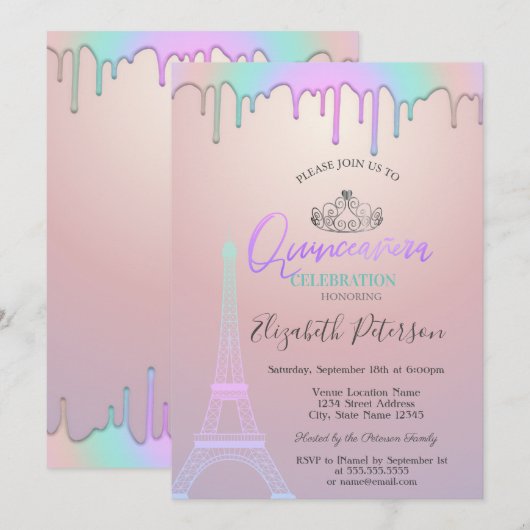 Eiffeltoren, regenboogschijven Quinceañera Kaart (Voorkant / Achterkant)