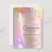 Eiffeltoren, regenboogschijven Roos Gold Quinceañe Kaart (Voorkant)