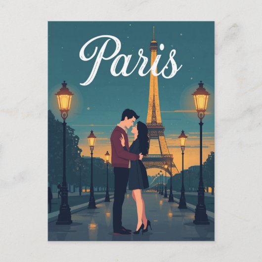 Eiffeltoren Romance Nachtreizen Briefkaart (Voorkant)
