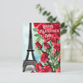 Eiffeltoren Romantic Red Roses Valentijnsdag Briefkaart (Staand voorkant)