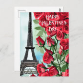 Eiffeltoren Romantic Red Roses Valentijnsdag Briefkaart (Voorkant / Achterkant)