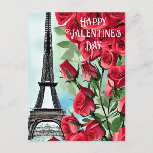 Eiffeltoren Romantic Red Roses Valentijnsdag Briefkaart (Voorkant)