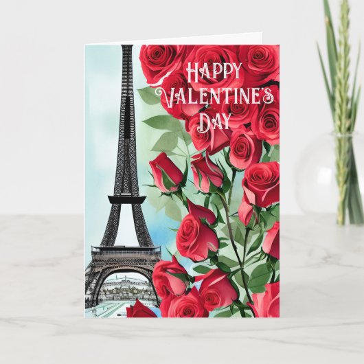 Eiffeltoren Romantic Red Roses Valentijnsdag Feestdagen Kaart (Voorkant)