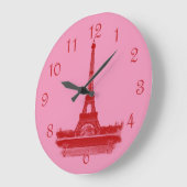 Eiffeltoren rood en roze grote klok (Hoek)