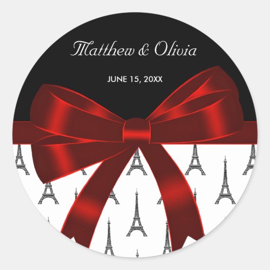 Eiffeltoren Rood lint trouwgunststickers Ronde Sticker (Voorkant)