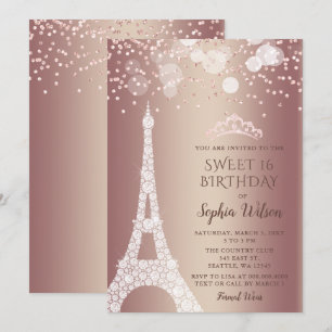 Eiffeltoren Roos Gold Sparkle Glitter Sweet 16 Kaart