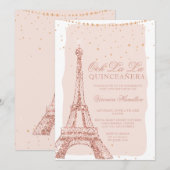 Eiffeltoren roos goud glitter blush quinceanera kaart (Voorkant / Achterkant)
